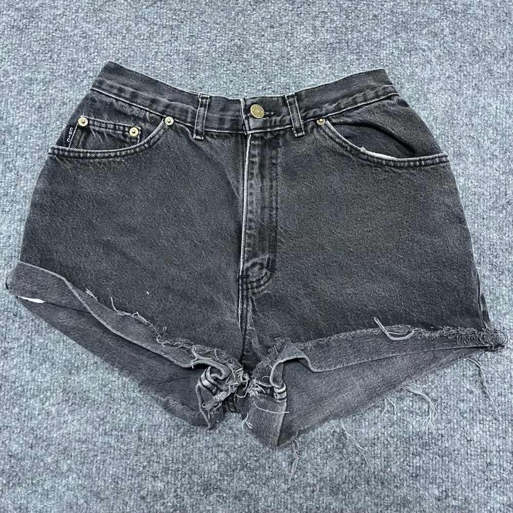 Chic Denim Shorts Womens Size 10 Black High Waisted Raw Hem Frayed Vintage